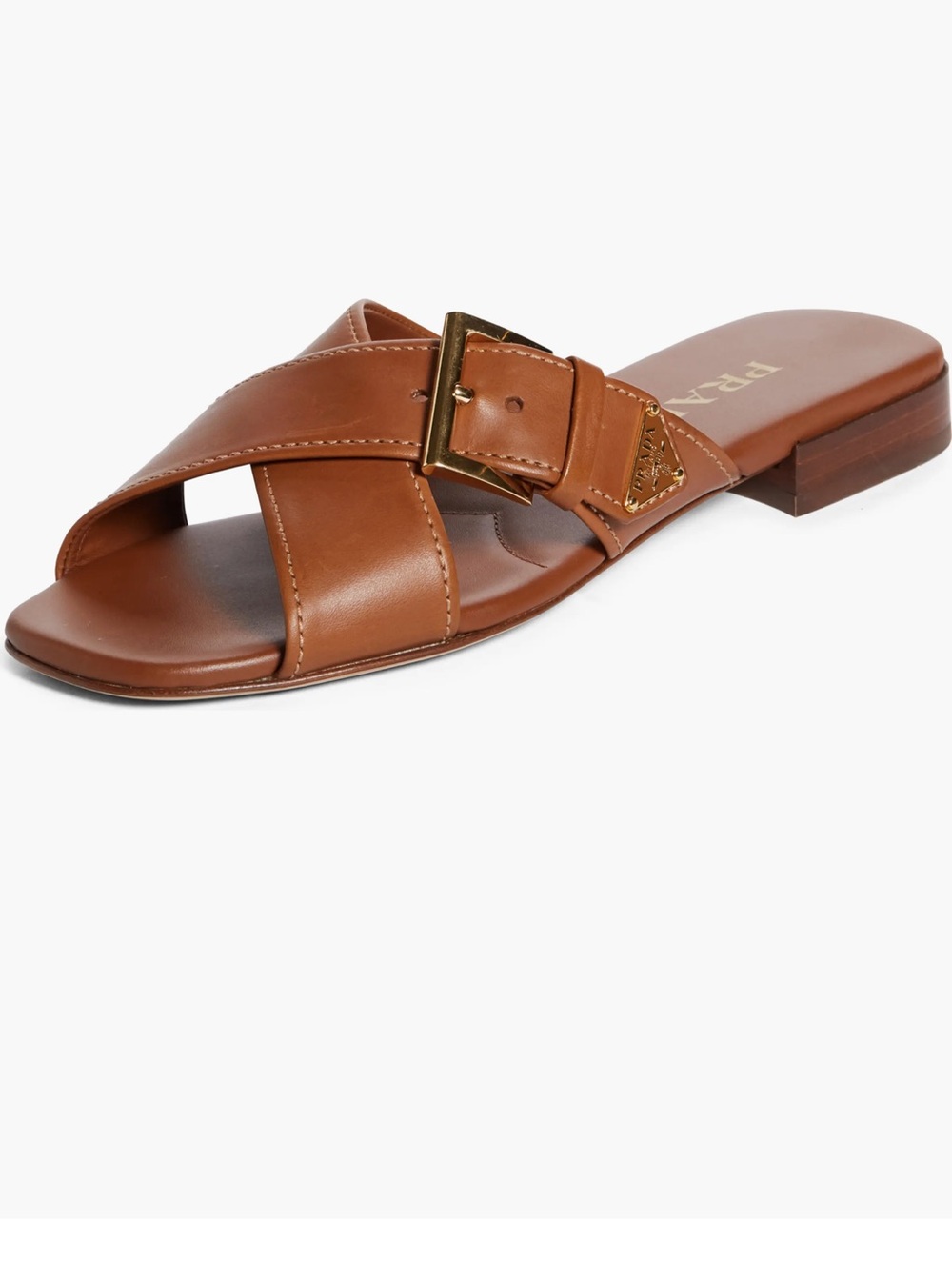 Authentic Prada Cuoio Brown Leather Crisscross Buckle Slide Sandals Size 38